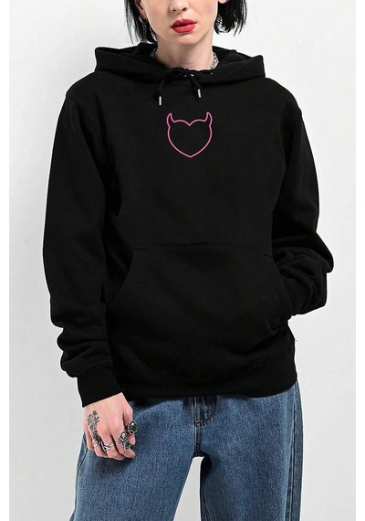 Kalp Baskılı Unisex Oversize Sweatshirt Siyah