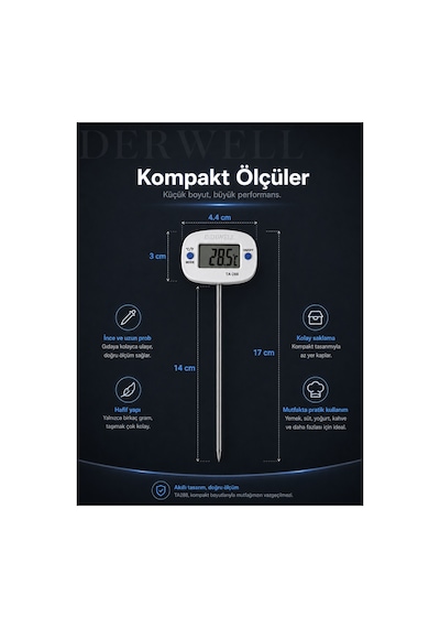 Yeni 2026 Taşınabilir Akıllı Isı Sıcaklık Ta-288 Ölçer Pratik Tek Elle Kullanım Kolay Kontrol Geniş Ekran Mutfak Şef Derecesi Hassas Ölçüm Dayanıklı Sıvı Katı Yemek Süt Yoğurt Mama Termometresi