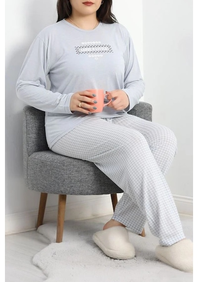 Seka Store Seka Viskon Büyük Beden Pijama Takımı Gri - 50727.1049. Çok Renkli
