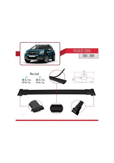 Peugeot 2008 2013-2019 Arası İle Uyumlu Fly Model Ara Atkı Tavan Barı Siyah