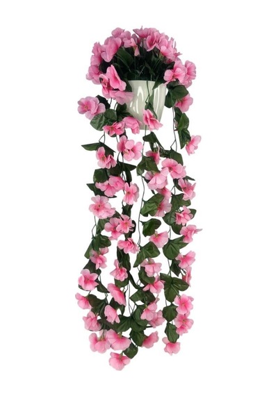 Yapay Çiçek Sarkan Pembe Menekşe Krem Rengi Saksıda 4 Sarkan Dallı 70cm