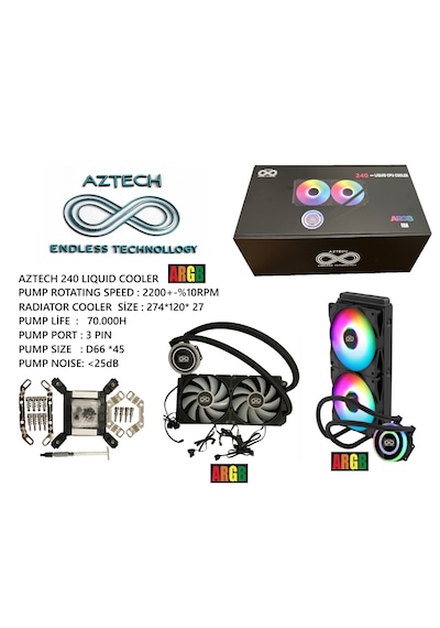 Aztech Lıquıd Coolıng Az240 - 1b Am5 1700p 240mm Argb Fan Siyah