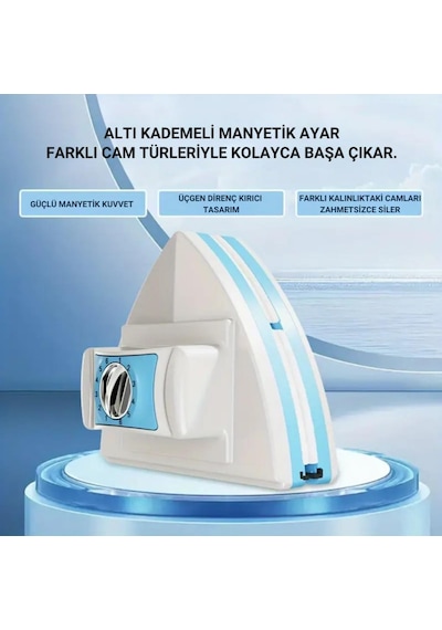 Coofbe 3-30mm Arası Mıknatıslı Pimapen Isıcam Çift Cam Pencere Uyum Kademe Ayarlı Cam Silme Aparatı Beyaz