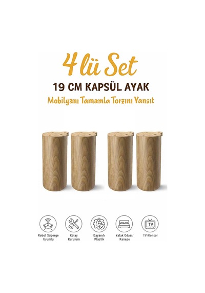 Kapsül Bohem 19 Cm Açık Kubik 4 Adet Mobilya Kanepe Sehpa Tv Ünitesi Koltuk Ve Konsol Ayağı Açık Kubik