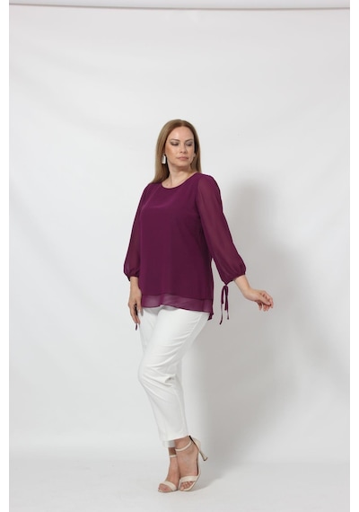 Moda Berray 3243-1 Kol Ucu Bağlama Detaylı Bluz Mürdüm 001