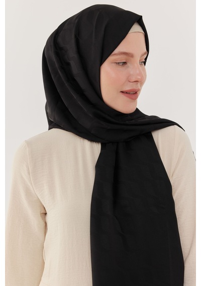 Mirsoy Scarf Dalga Desen İpeksi Jakar Şal - Siyah Siyah