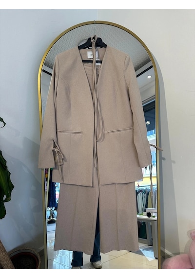 Hasenna Ptkm020 Bağcıklı Yün Pantolon Takım Bej