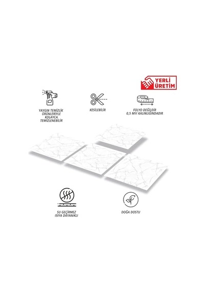 Tink Kendinden Yapışkanlı Silver Desenli Pvc Karo, Yapışkanlı Fayans Kaplama, Fayans Çıkartması, Duvar Zemin Ka