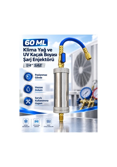 60 Ml Klima Yağ Ve Uv Kaçak Boyası Şarj Enjektörü 1/4" Sae Mavi