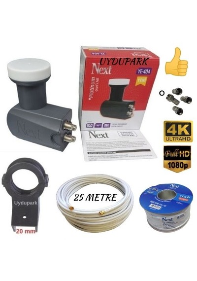 Uydupark Next 4'lü Quad Lnb 25 M Next Hazır-tak-kullan Anten Kablosu+4 Adet Contalı Konnektör+lnb Plastiği