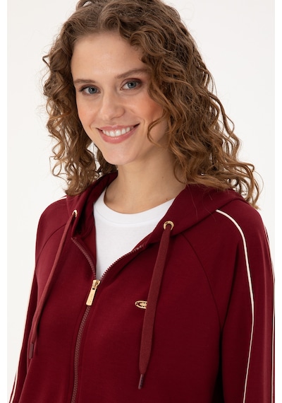 U.S. Polo Assn. Kadın Bordo Kapüşonlu Fermuarlı Sweatshirt 50297354-VR014