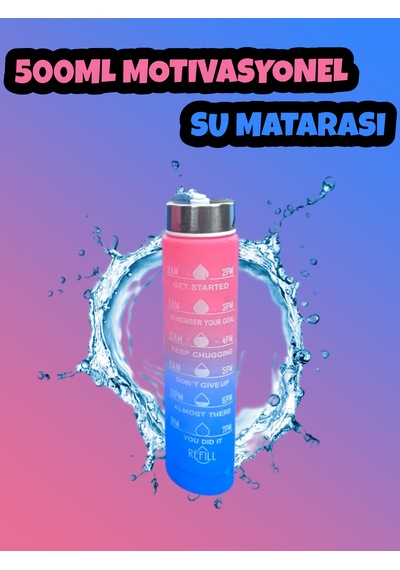 Motivasyonel Su Matarası Pembe Suluk 500ml Spor Salonu Su Şişesi