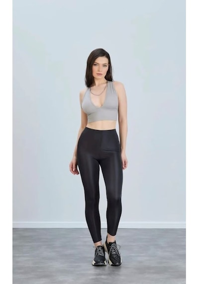 Derin V Yaka Crop Bluz - S504564 Gri