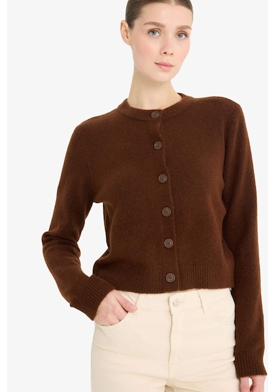 Defacto Regular Fit Bisiklet Yaka Basic Düz Düğmeli Soft Touch Yumuşak Triko Hırka E3654ax25wnbn271 Kahve