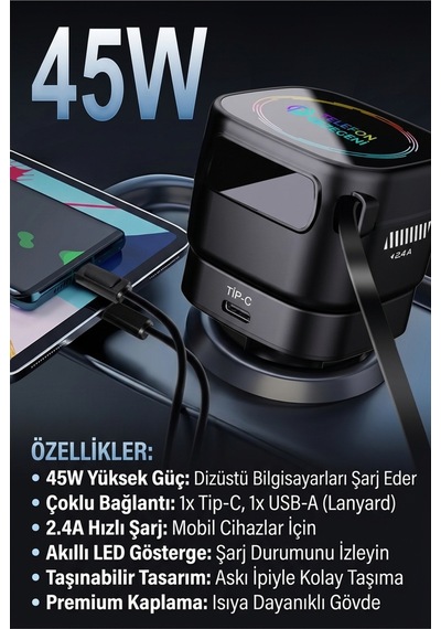 4 İn1 Arada 45w Pd Katlanabilir Araç Şarj Cihazı, Hızlı Şarj, Ortam Işıkları, Güvenlik Çekici, 17air İçin Geri Çekilebilir Kablo Ve Çakmaklık Siyah - 927987551 4 İn1 Arada 45w Pd Katlanabilir Araç Şarj Cihazı, Hızlı Şarj, Ortam Işıkları, Güvenlik Çekici, 17air İçin Geri Çekilebilir Kablo Ve Çakmaklık Siyah - 927987551