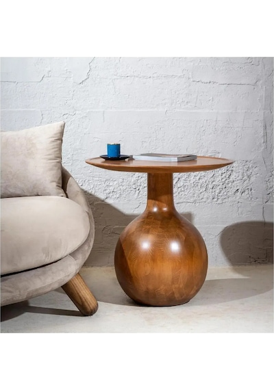 Wood Tekli Mantar Ahşap Orta Sehpa Fiskos Çiçeklik Decorative Kahverengi