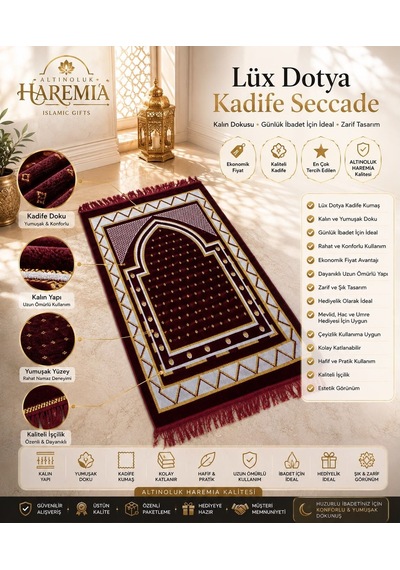 Lüks Dotya Kadife Seccade Kalın Yumuşak Dokulu Hediyelik Namaz Seccadesi Kırmızı Çok Renkli