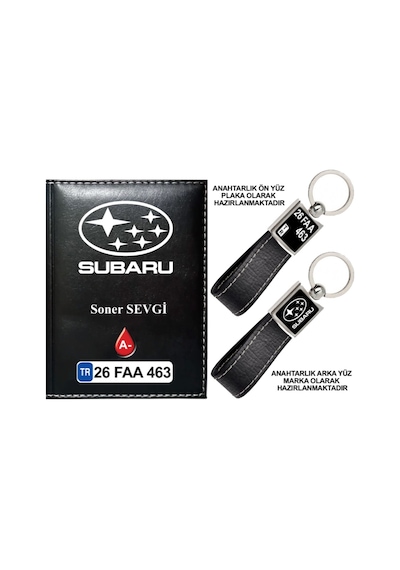 Plakanıza Özel Subaru Logolu Siyah Ruhsat Kabı Ve Anahtarlık