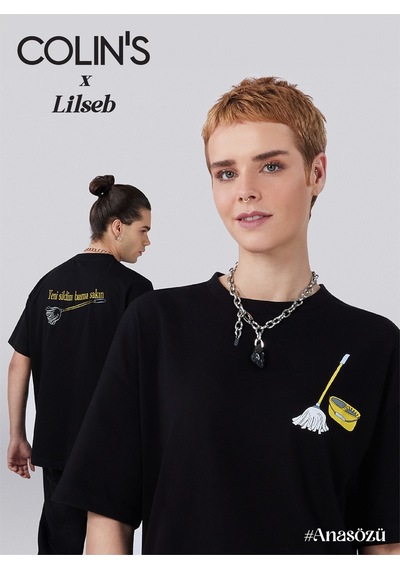 Colin's Colins Unısex Lilseb Sloganlı Siyah Tişört Cl1072009 Q1.v1 Blk Siyah