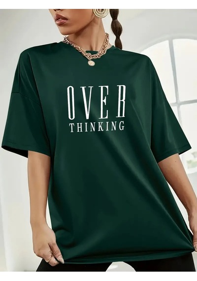 Flood Of Style Kadın Nefti Yeşili Over Thınkıng Baskılı Oversize Yeşil