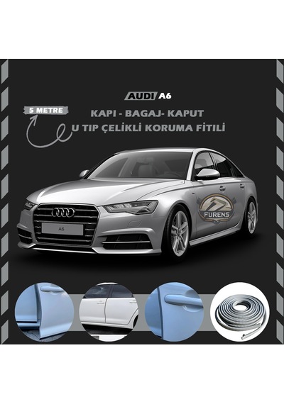 Audi A6 Oto Araç Kapı Koruma Fitili 5 Metre Parlak Gri Renk