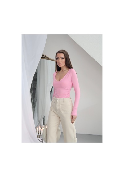 Paw Garage Kadın V Yaka Polyamid Bodysuit Pembe
