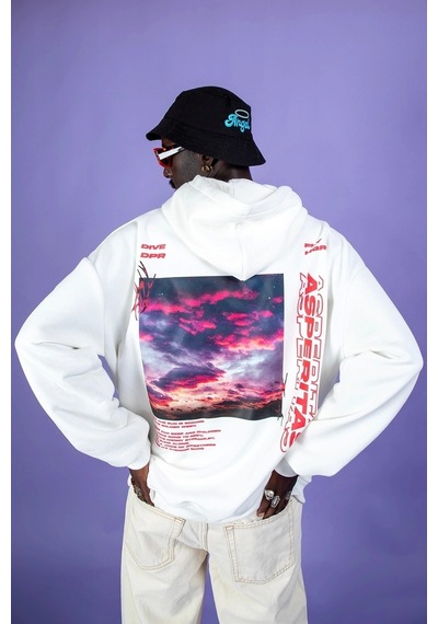 Startmore Asperitas Sırt Baskılı Oversize Unisex Beyaz Beyaz