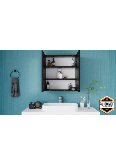 Fm01 2 Kapaklı Aynalı Banyo Dolabı Çok Amaçlı Banyo Dolabı Siyah