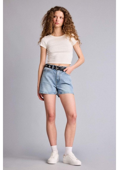 Defacto %100 Pamuk Mom Fıt Yüksek Bel Crop Fit Jean Şort H0638ax26smnm39 Mavi-nm39
