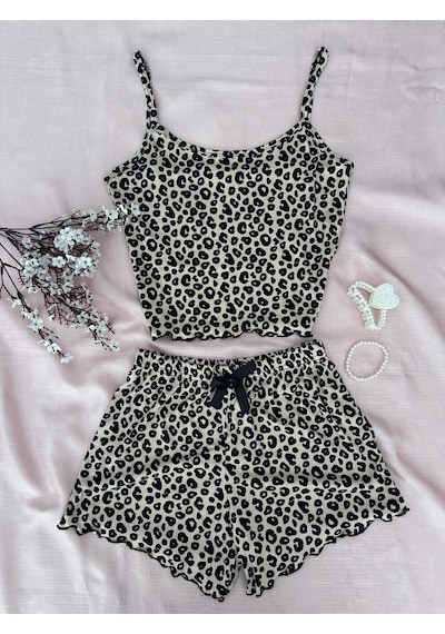 Mh Moony Homewears 2'li Rerere Yazlık Yumuşacık Şortlu Pijama Takımı Siyah Kahve