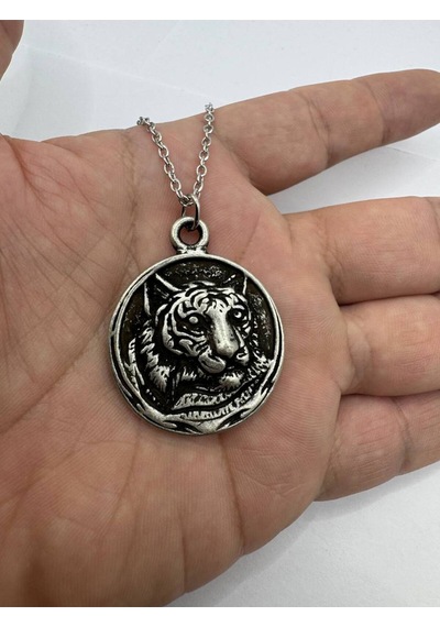 Tiger Soul Kaplan Kafası Figürlü Unisex Kolye 60 Cm Zincirli Çok renkli
