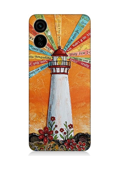 Tecno Camon 19 Neo Uyumlu Turuncu Fon Üzerinde Fener Desenli Silikon Kılıf Çok Renkli