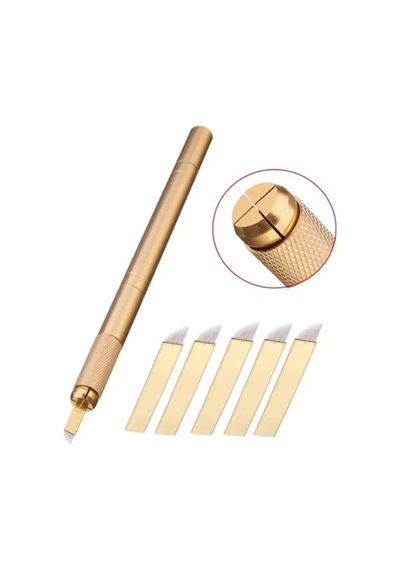 Microblading Kalemi Manuel Kalıcı Kaç Dudak Makyaj Altın Renk + 5 Adet 12 Pin Iğne