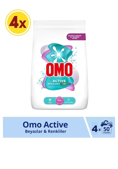 Omo Active Beyazlar ve Renkliler Toz Deterjanı 200 Yıkama 4 x 7500 G