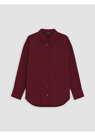 Lcw Modest Bordo Çizgili Kadın Gömlek