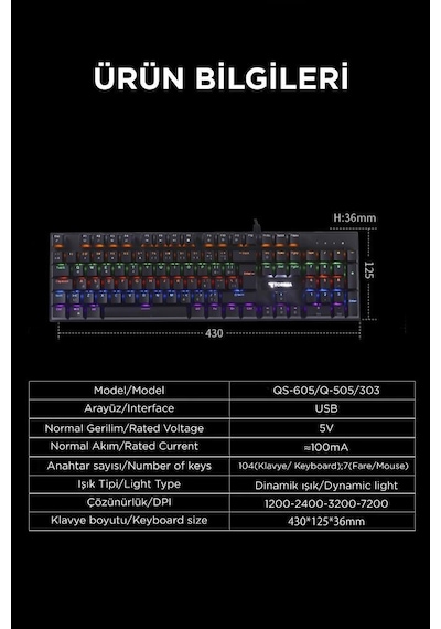 Tk-05 Kablolu Mekanik Blue Switch Rgb Işıklı Gaming Klavye Siyah