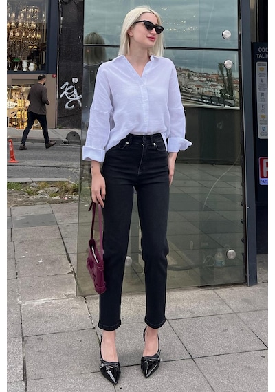 Madmext Siyah Slim Fit Kadın Mom Jean Mg1738-siyah Siyah