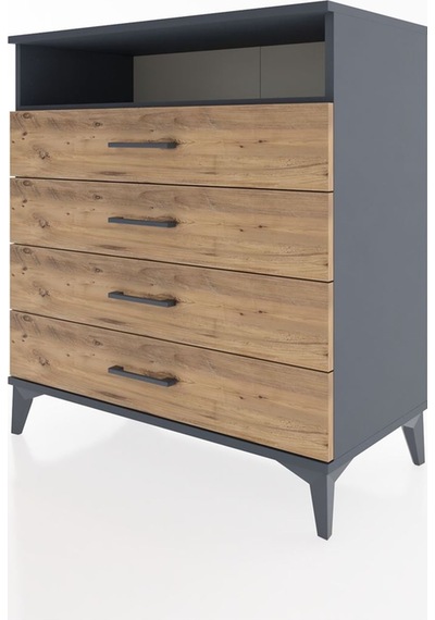 Hyperion Şifonyer Tek Raflı 4 Çekmeceli 88x44x96 Antrasit-çam Antrasit