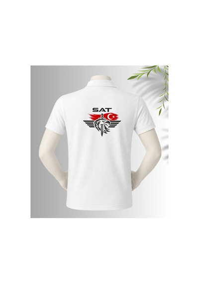 Dafri Özel Tasarım Sat Baskılı Polo Yaka %100 Pamuklu T-shirt Beyaz
