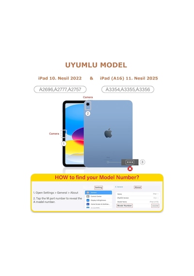 İpad 11. Nesil A16 2025 V 10.nesil 2022 İle Uyumlu Kapağı Ayrılabilir Mıknatıslı Arkası Sert Kılıf Kapaklı Kılıf