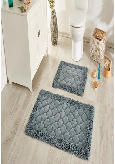 Cotton Special 2'li Pamuklu Klozet Takımı Gri Banyo Paspas Seti Klozet Takımı Renkli