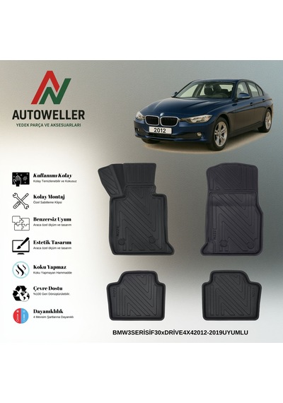Bmw 3 Serisi F30 2012-2019 Uyumlu Havuzlu Oto Paspas Xdrıve 4x4