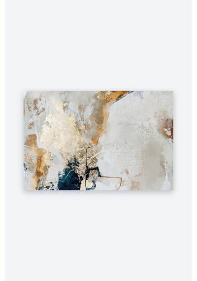 Tam Renk Soyut Sanat Altın Dokular Mavi Turkuaz Krem Tekstüre Modern Dekoratif Kanvas Duvar Tablosu Çok Renkli