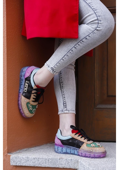 Astra Taşlı Desenli Şeffaf Taban Renkli Kadın Sneaker-renkli Çok Renkli