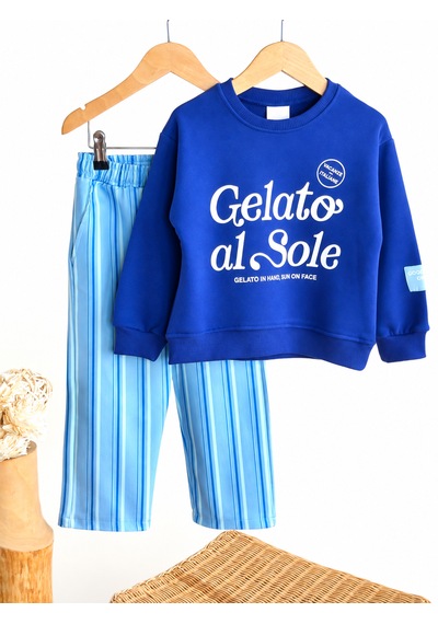 Elzo Collection Erkek Çocuk Ön Yazı Baskılı Sweatshirt Çizgili Gabardin Denim Kot Pantolon Alt Üst Takım Açık Mavi - Lacivert Elzo Collection Erkek Çocuk Ön Yazı Baskılı Sweatshirt Çizgili Gabardin Denim Kot Pantolon Alt Üst Takım Açık Mavi - Lacivert