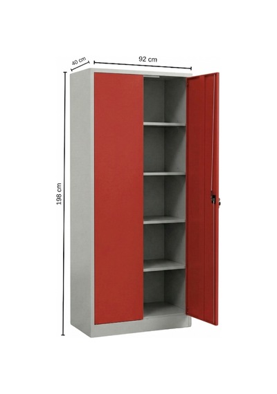 4 Gözlü 5 Bölmeli Dosya Dolabı Kırmızı 92x40x198