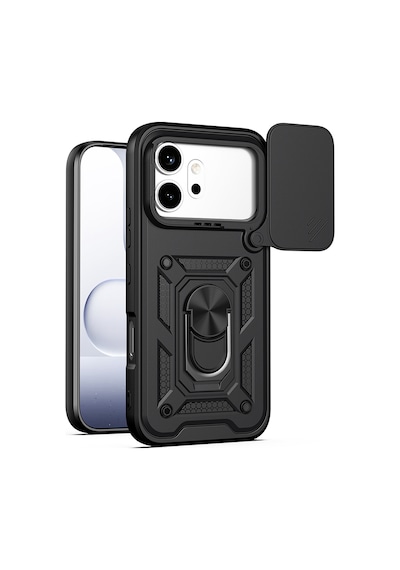 Honor 600 Pro 5g Kılıf Magnetik Standlı Kamera Korumalı Zore Sürgülü Vega Kapak Siyah