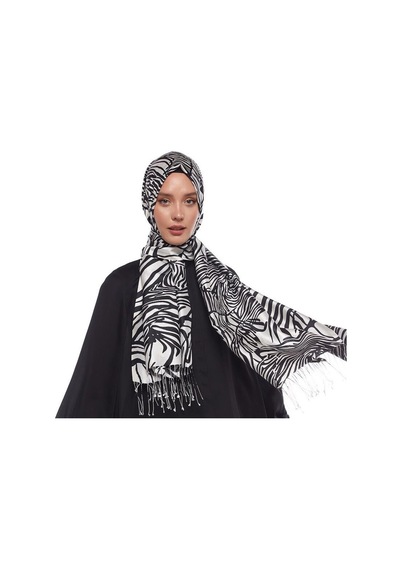 İpekevi Desenli İpek Şal Zebra Desenli - Siyah Beyaz - Siyah Beyaz