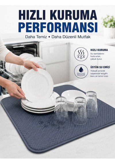 Bulaşık Kurutma Matı Geniş Yüzeyli Mikrofiber Tezgâh Koruyucu Kurutma Matı