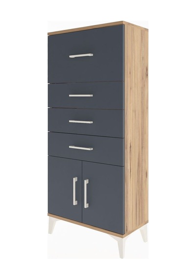 Arges Dolap 4 Çekmeceli 2 Kapaklı 60x30x134 Çam-antrasit Atlas Çam